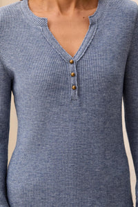 BRUSHED WAFFLE KNIT HENLEY W/LONG SLEEVES-HEATHER DENIM-TRIBAL