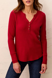 BRUSHED WAFFLE KNIT HENLEY W/LONG SLEEVES-HEATHER PINOT-TRIBAL