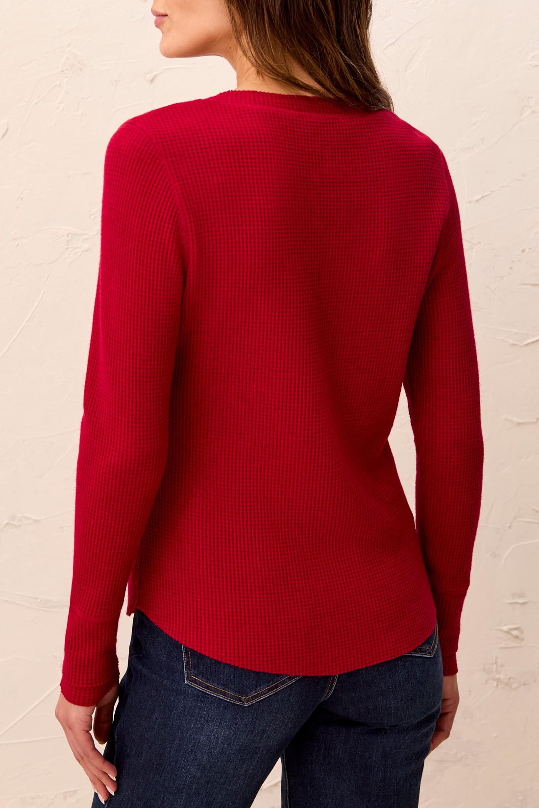 BRUSHED WAFFLE KNIT HENLEY W/LONG SLEEVES-HEATHER PINOT-TRIBAL