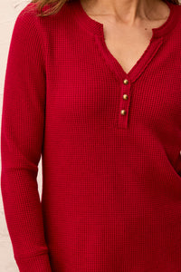 BRUSHED WAFFLE KNIT HENLEY W/LONG SLEEVES-HEATHER PINOT-TRIBAL