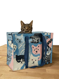HAPPY CATS SHOULDER TOTE - BLUE Q