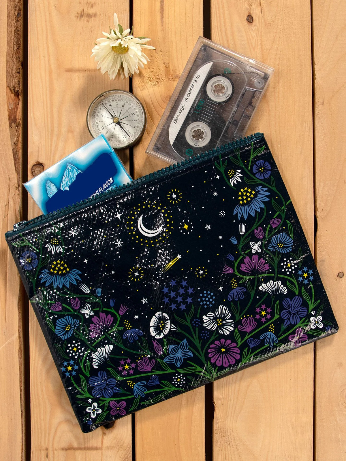 STARRY GARDEN ZIPPER POUCH - BLUE Q