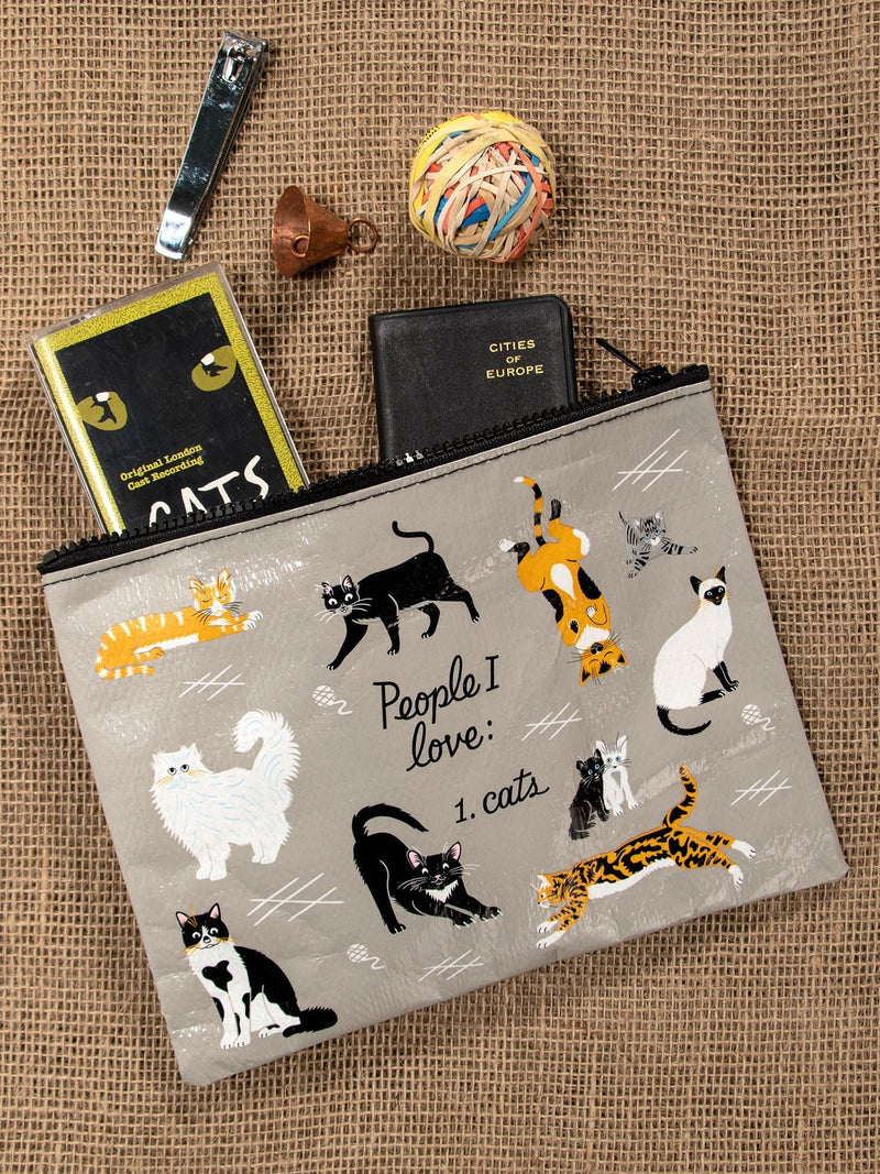 PEOPLE I LOVE: CATS ZIPPER POUCH - BLUE Q