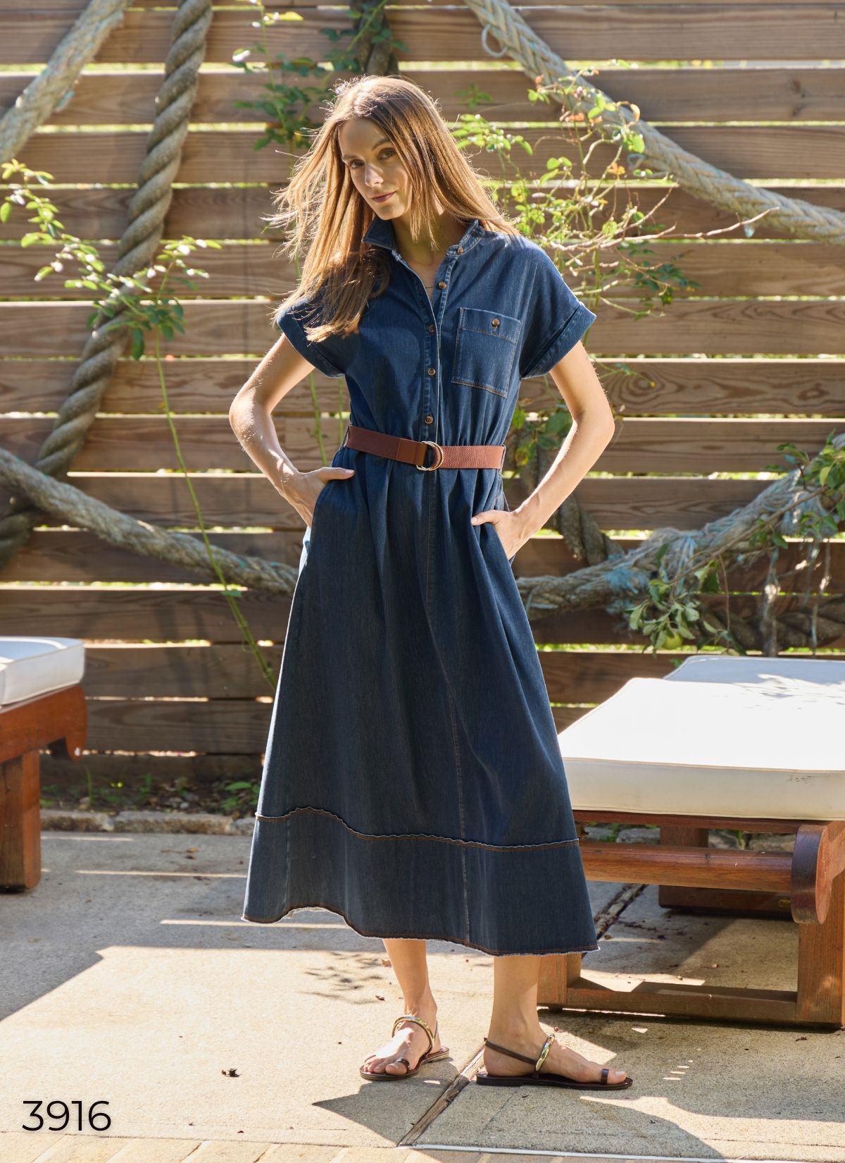 ZELDA MIDI BELTED DENIM DRESS-INDIGO-LYSSE
