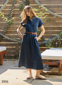 ZELDA MIDI BELTED DENIM DRESS-INDIGO-LYSSE