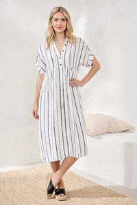 SOFT LINEN BUTTON FRONT MIDI DRESS-TRIBAL