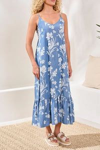 DRAPE DENIM FLOWY MAXI DRESS-SEASIDE BLUE-TRIBAL
