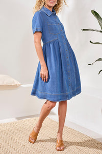 BUTTON DOWN FLOWY DRESS W/POCKETS-TRIBAL