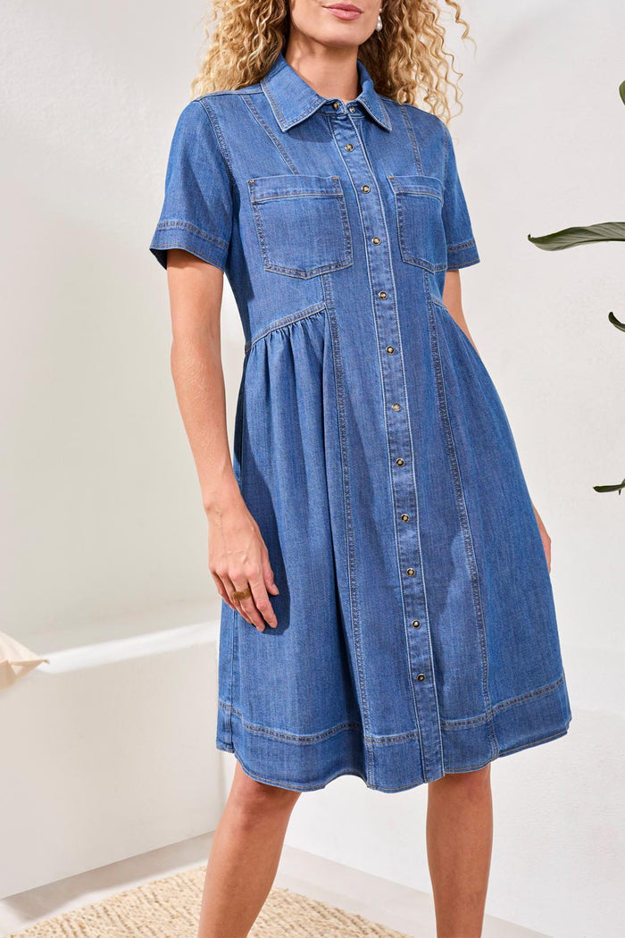 BUTTON DOWN FLOWY DRESS W/POCKETS-TRIBAL