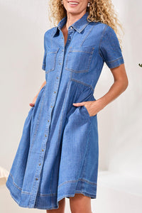 BUTTON DOWN FLOWY DRESS W/POCKETS-TRIBAL