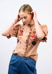 RIBBON EMROIDERED SHIRT-ORANGE-IVY JANE