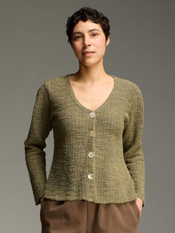 PUFF SLEEVE CARDIGAN-KELP-CUT LOOSE