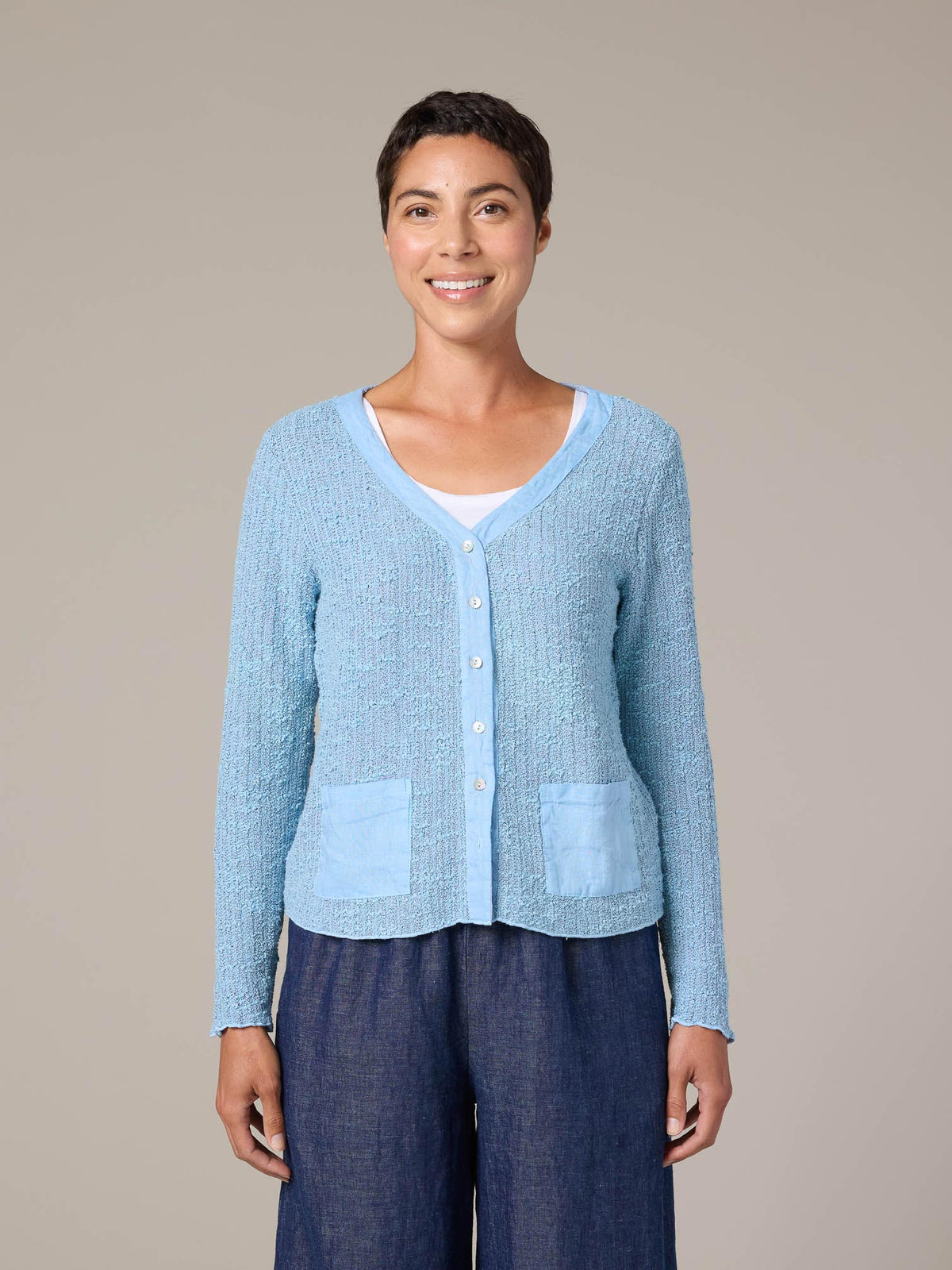 CROP POCKET CARDIGAN-BELLFLOWER-CUT LOOSE