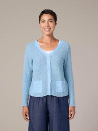 CROP POCKET CARDIGAN-BELLFLOWER-CUT LOOSE