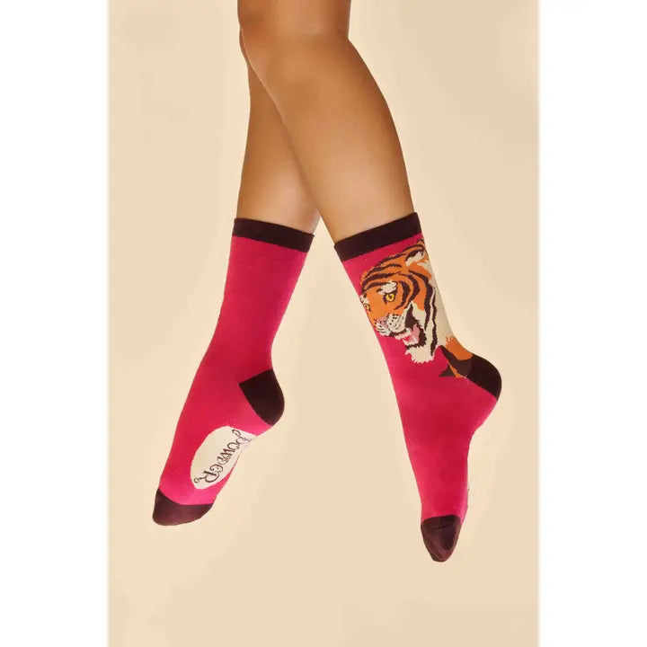 THRILL OF THE TIGER ANKLE SOCKS-FUCHSIA-POWDER