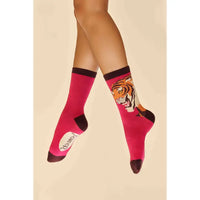 THRILL OF THE TIGER ANKLE SOCKS-FUCHSIA-POWDER