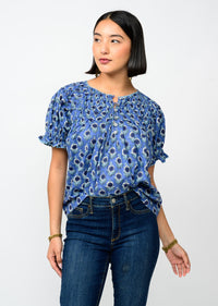 SMOCKED S/S BLUE TOP-IVY JANE