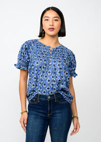 SMOCKED S/S BLUE TOP-IVY JANE