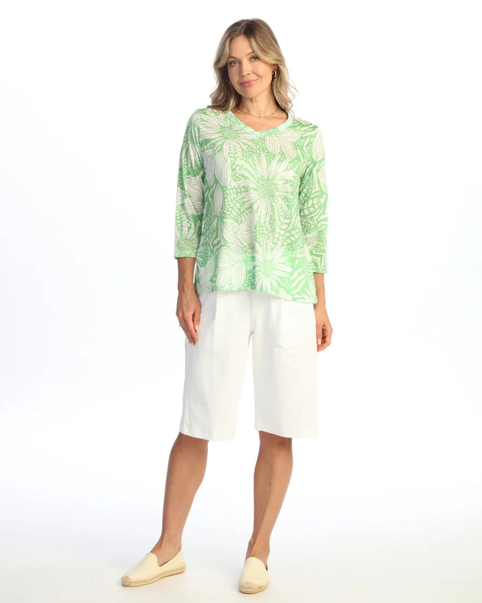 BLOCK PRINT V-NECK W/SIDE SLITS-JESS AND JANE