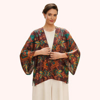 CHOCOLATE IKAT KIMONO JACKET-POWDER