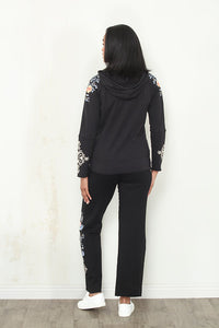 FRENCH TERRY WIDE LEG W/EMBROIDERY-BLACK-PAPARAZZI