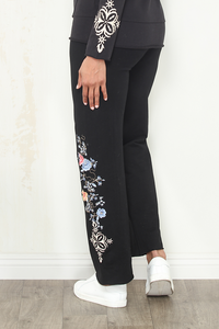 FRENCH TERRY WIDE LEG W/EMBROIDERY-BLACK-PAPARAZZI
