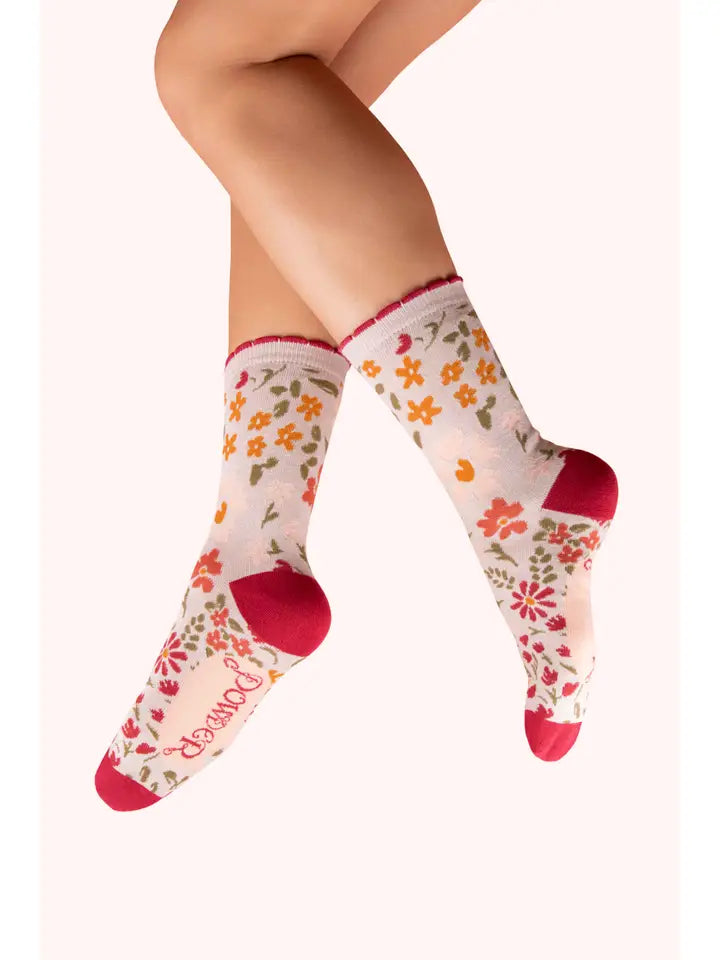 FLOWER MEADOW ANKLE SOCKS-CREAM-POWDER