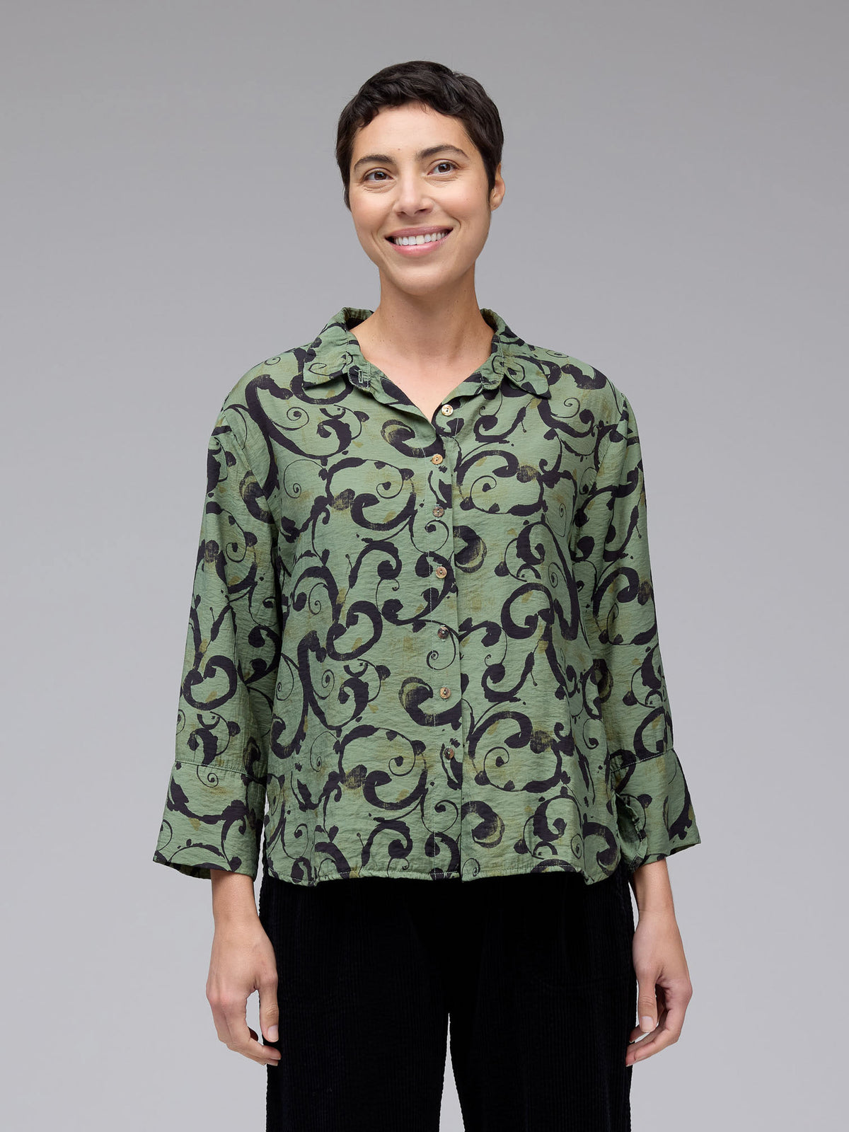 SWIRL CROP EASY SHIRT-SUCCULENT-CUT LOOSE