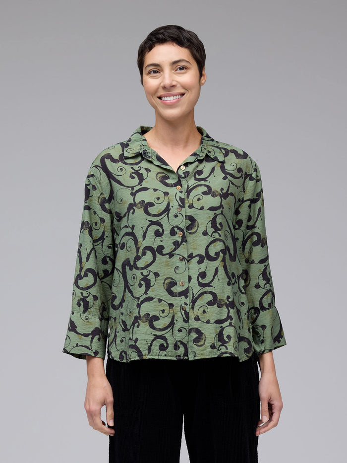 SWIRL CROP EASY SHIRT-SUCCULENT-CUT LOOSE