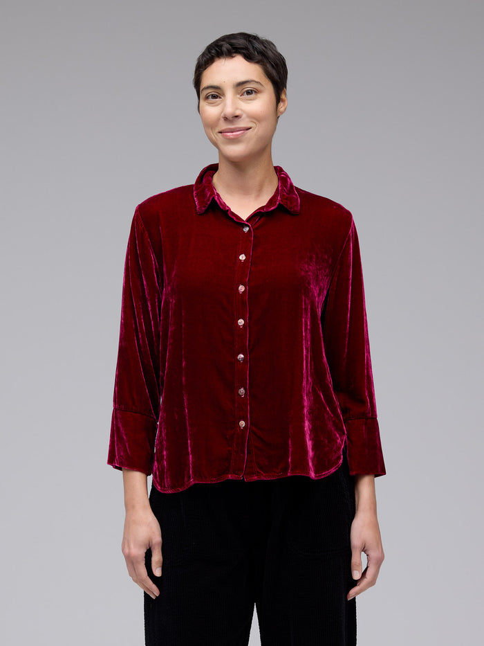 VELVET CROP EASY SHIRT-RHUBARB-CUT LOOSE