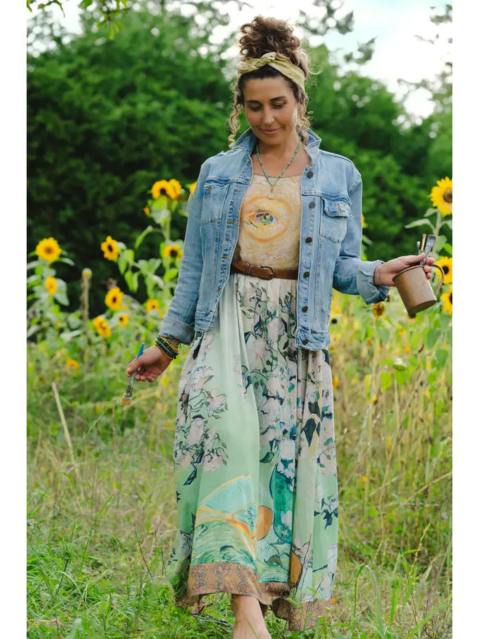 casual floral maxi dress with denim jacket Style Floral Maxi Dress With Denim Jacket Casual Floral Maxi Dress With Denim Jacket Long Summer