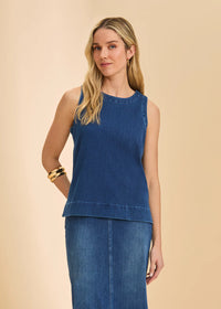 STRETCH DENIM SLEEVLESS TOP-BLUE DENIM-FDJ FRENCH DRESSING