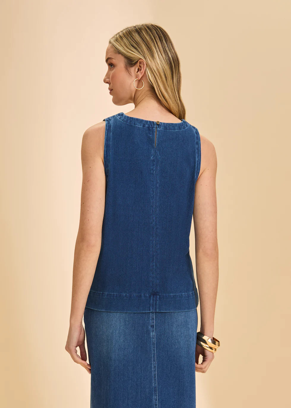 STRETCH DENIM SLEEVLESS TOP-BLUE DENIM-FDJ FRENCH DRESSING