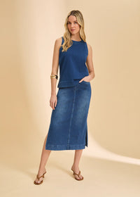 STRETCH DENIM SLEEVLESS TOP-BLUE DENIM-FDJ FRENCH DRESSING