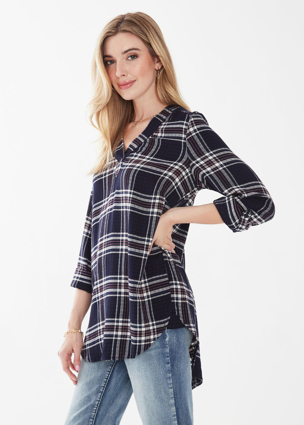 POPOVER CHECK TEXTURED TUNIC-FDJ FRENCH DRESSING