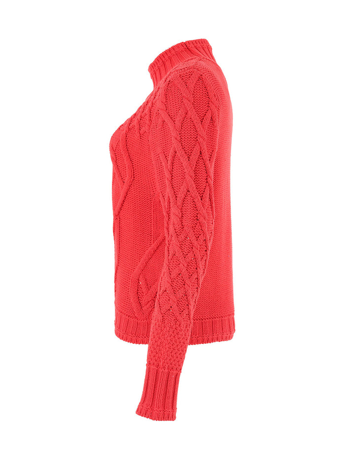 CABLE KNIT SWEATER-RED-DOLCEZZA