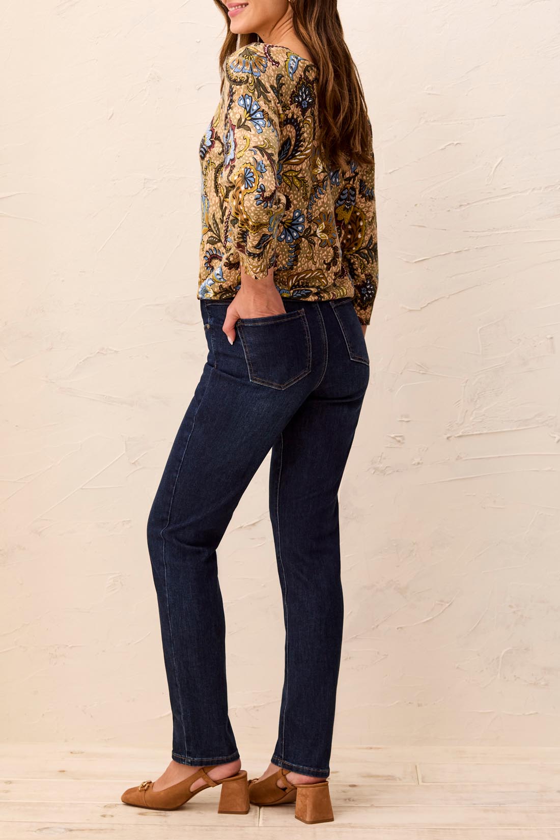 SOPHIA 5 POCKET CURVY STRAIGHT LEG JEAN-DEEP OCEAN-TRIBAL