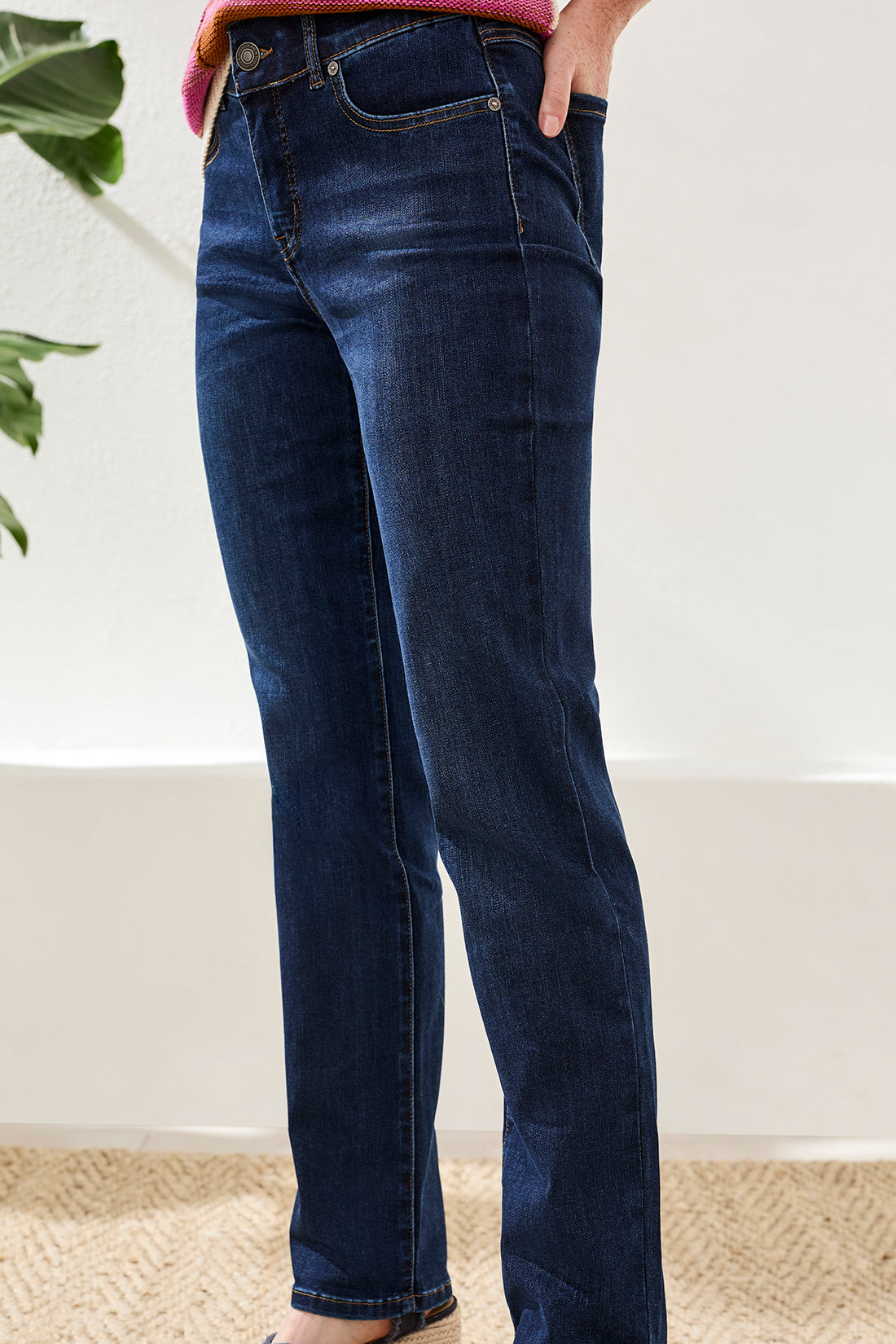 PETITE SOPHIA 5 POCKET CURVY STRAIGHT JEAN-DEEP OCEAN-TRIBAL
