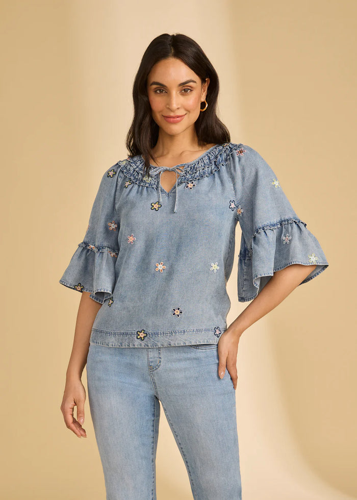 RUFFLE DENIM BLOUSE-FDJ FRENCH DRESSING