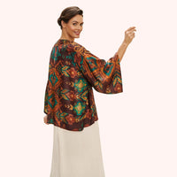 CHOCOLATE IKAT KIMONO JACKET-POWDER