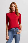 MOCK NECK ELBOW SLEEVE TOP-EARTH RED-TRIBAL