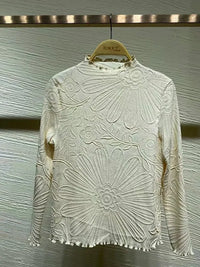 EMBOSSED LONG SLEEVE BLOUSE-68091-VANITE COUTURE