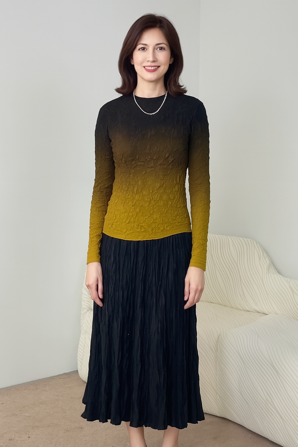 OMBRE CRINKLE L/S BLOUSE-26008-VANITE COUTURE