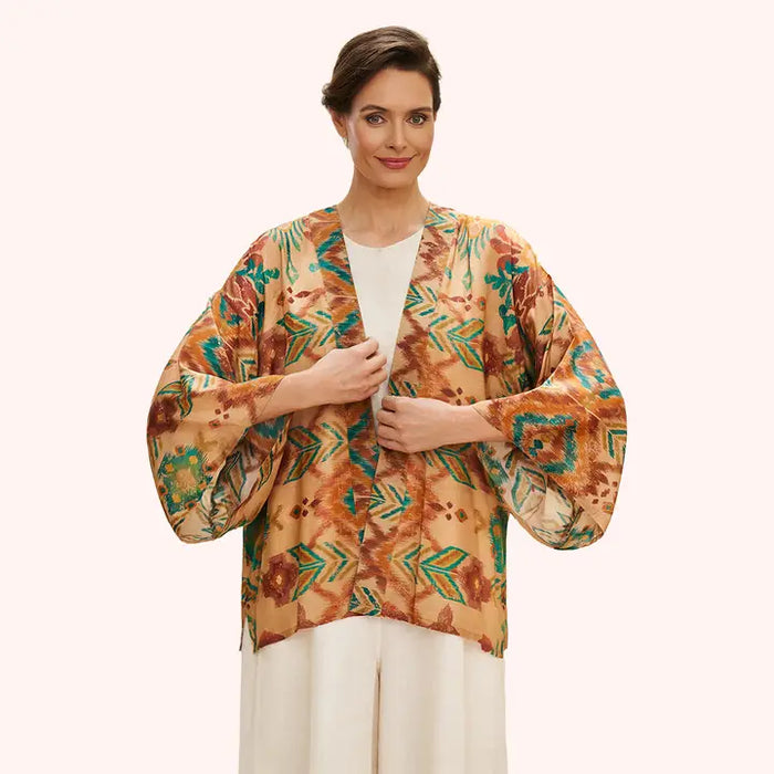 WARM CREAM IKAT KIMONO JACKET-POWDER