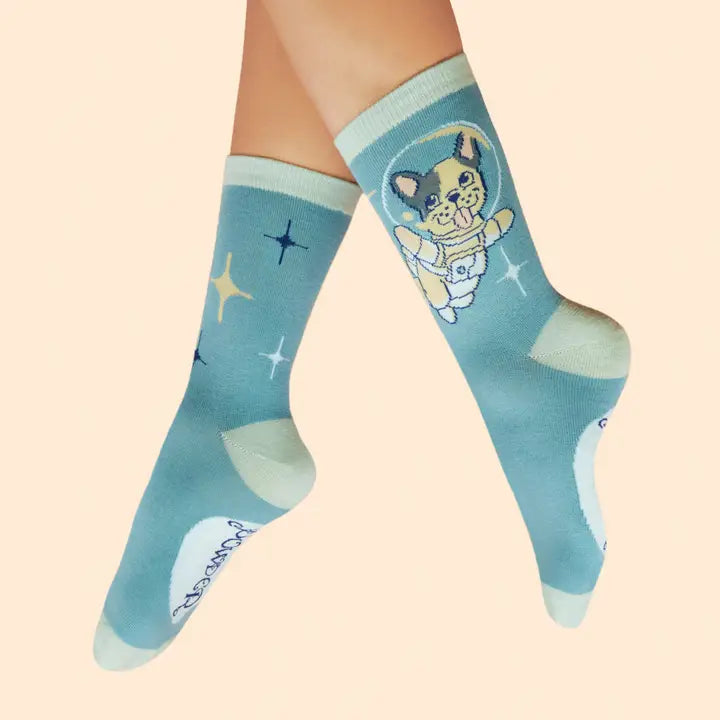 FRENCHIE IN SPACE ANKLE SOCKS-POWDER