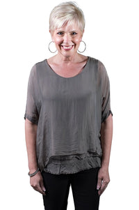 ADRIANA SILK DOUBLE RAW EDGE TOP-ONE SIZE-TEES BY TINA