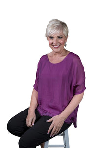 ADRIANA SILK DOUBLE RAW EDGE TOP-ONE SIZE-TEES BY TINA