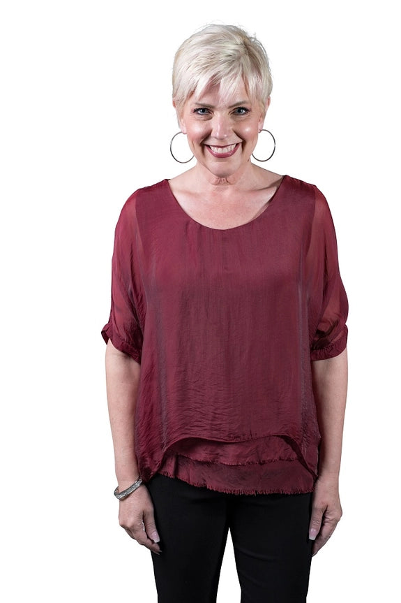 ADRIANA SILK DOUBLE RAW EDGE TOP-ONE SIZE-TEES BY TINA