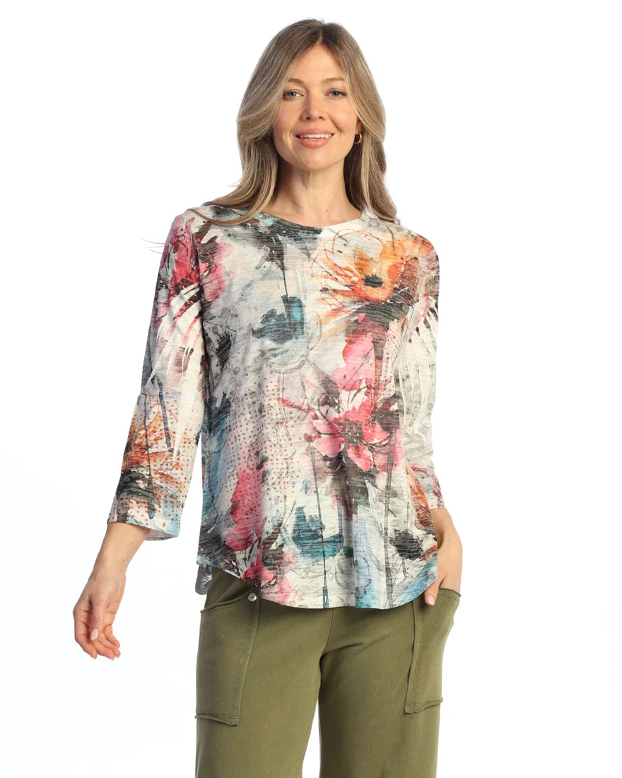 WALLFLOWER 3/4 SLEEVE ROUND HEM-JESS AND JANE
