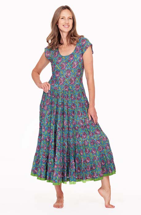 BLUE GREEN WITH ROSES-AMBER DRESS-NILA RUBIA